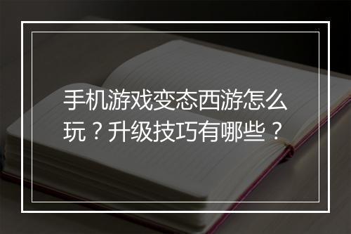 手机游戏变态西游怎么玩？升级技巧有哪些？