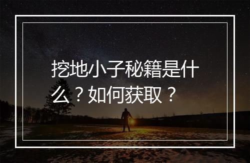 挖地小子秘籍是什么?如何获取?
