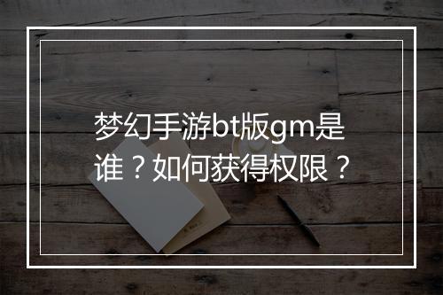 梦幻手游bt版gm是谁？如何获得权限？