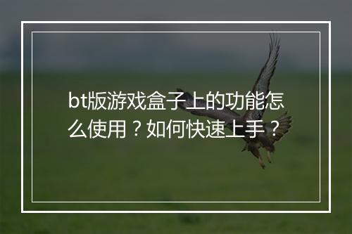 bt版游戏盒子上的功能怎么使用？如何快速上手？