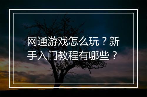 网通游戏怎么玩？新手入门教程有哪些？