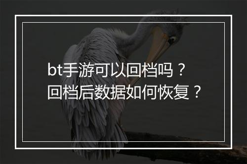 bt手游可以回档吗?回档后数据如何恢复?