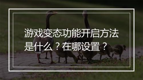 游戏变态功能开启方法是什么?在哪设置?