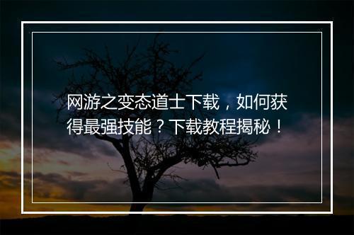 网游之变态道士下载,如何获得最强技能?下载教程揭秘!
