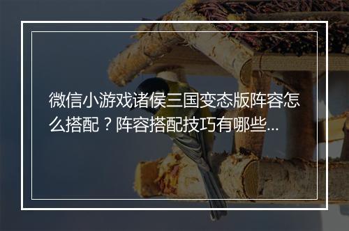 微信小游戏诸侯三国变态版阵容怎么搭配?阵容搭配技巧有哪些?