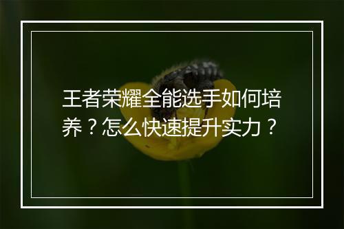 王者荣耀全能选手如何培养？怎么快速提升实力？
