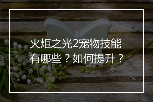 火炬之光2宠物技能有哪些?如何提升?
