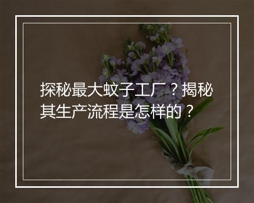 探秘最大蚊子工厂?揭秘其生产流程是怎样的?