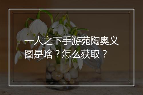 一人之下手游苑陶奥义图是啥？怎么获取？