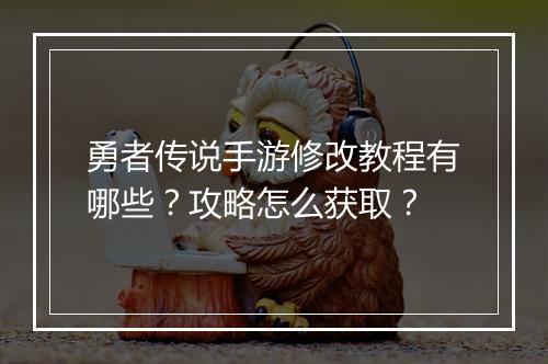 勇者传说手游修改教程有哪些？攻略怎么获取？