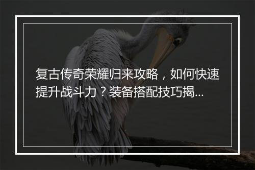 复古传奇荣耀归来攻略，如何快速提升战斗力？装备搭配技巧揭秘