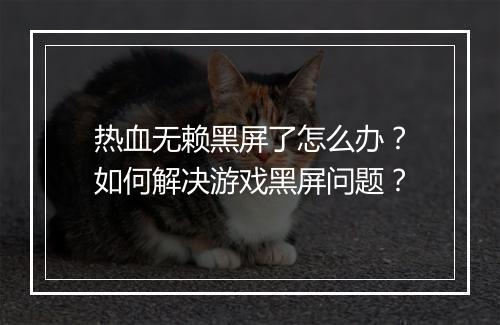 热血无赖黑屏了怎么办?如何解决游戏黑屏问题?