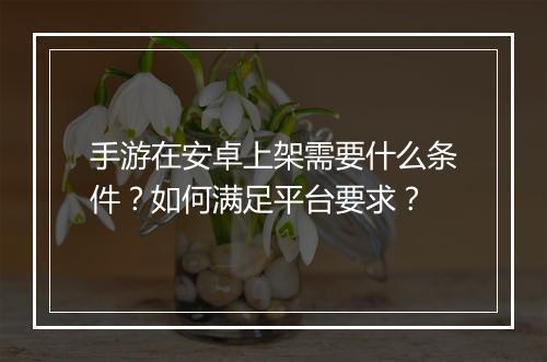 手游在安卓上架需要什么条件？如何满足平台要求？