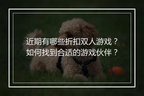 近期有哪些折扣双人游戏？如何找到合适的游戏伙伴？