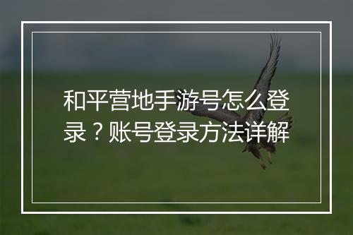 和平营地手游号怎么登录？账号登录方法详解