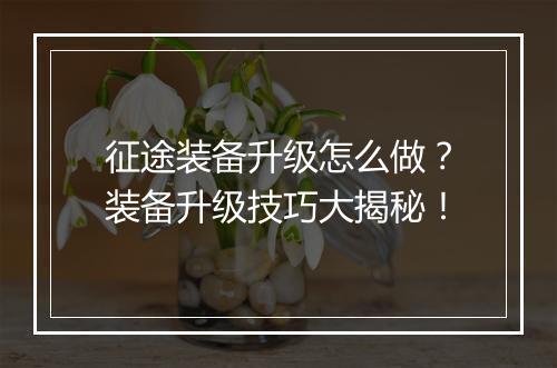 征途装备升级怎么做?装备升级技巧大揭秘!