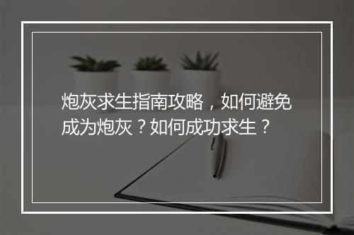 炮灰求生指南攻略,如何避免成为炮灰?如何成功求生?