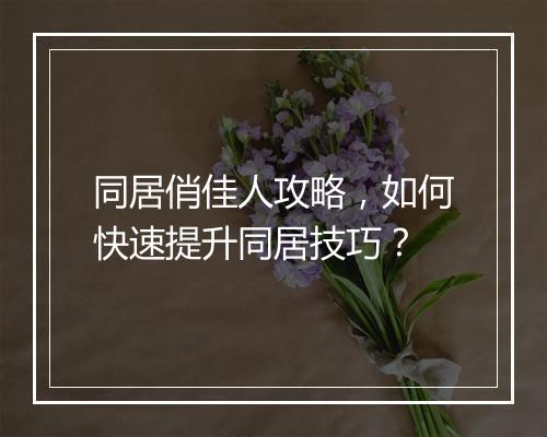 同居俏佳人攻略,如何快速提升同居技巧?