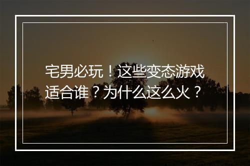 宅男必玩!这些变态游戏适合谁?为什么这么火?