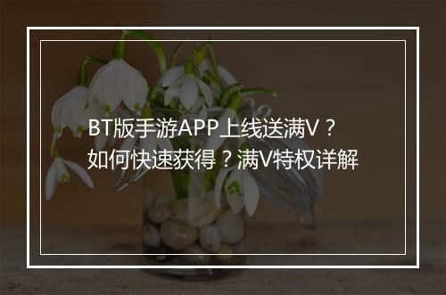 BT版手游APP上线送满V?如何快速获得?满V特权详解