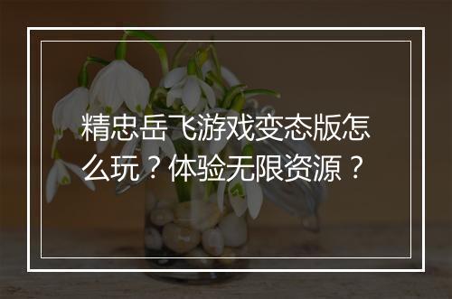 精忠岳飞游戏变态版怎么玩？体验无限资源？