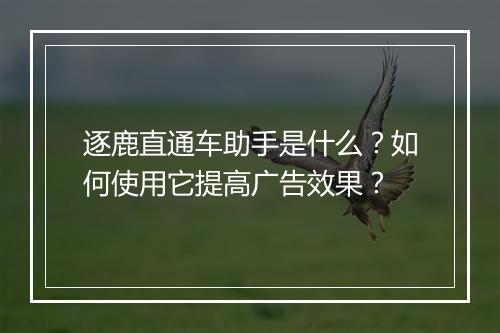 逐鹿直通车助手是什么?如何使用它提高广告效果?