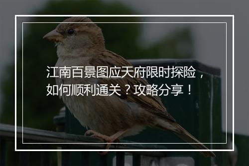 江南百景图应天府限时探险,如何顺利通关?攻略分享!