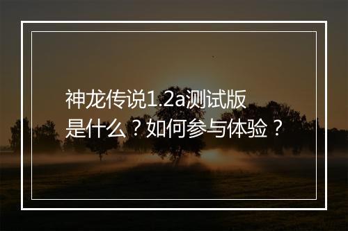 神龙传说1.2a测试版是什么？如何参与体验？