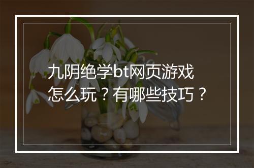 九阴绝学bt网页游戏怎么玩?有哪些技巧?