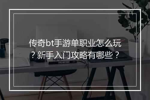 传奇bt手游单职业怎么玩?新手入门攻略有哪些?