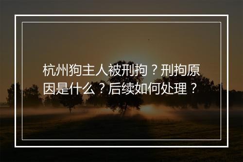 杭州狗主人被刑拘?刑拘原因是什么?后续如何处理?