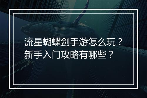 流星蝴蝶剑手游怎么玩？新手入门攻略有哪些？