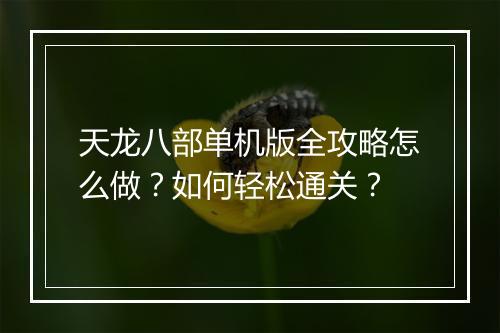 天龙八部单机版全攻略怎么做?如何轻松通关?