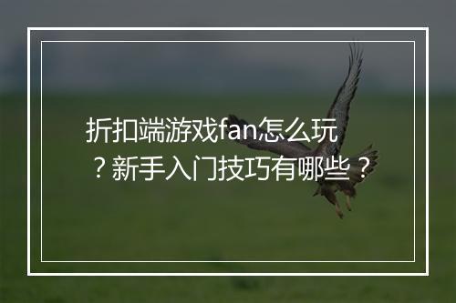 折扣端游戏fan怎么玩？新手入门技巧有哪些？