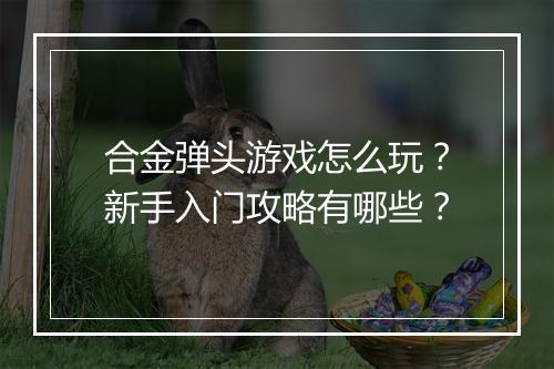 合金弹头游戏怎么玩？新手入门攻略有哪些？
