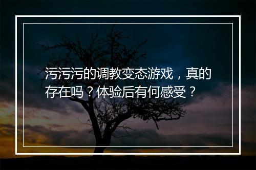污污污的调教变态游戏，真的存在吗？体验后有何感受？