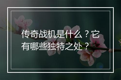 传奇战机是什么？它有哪些独特之处？