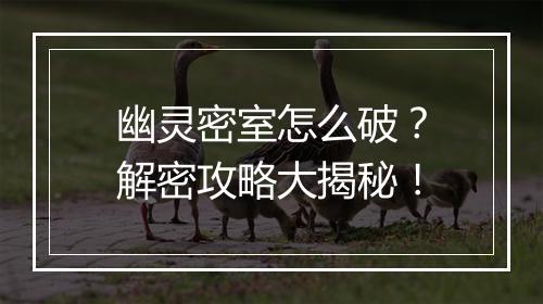 幽灵密室怎么破？解密攻略大揭秘！