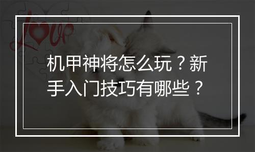 机甲神将怎么玩？新手入门技巧有哪些？