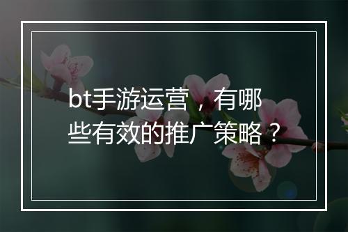 bt手游运营，有哪些有效的推广策略？