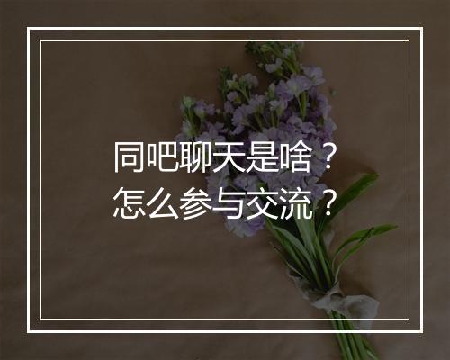 同吧聊天是啥？怎么参与交流？