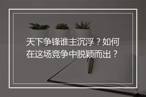 天下争锋谁主沉浮？如何在这场竞争中脱颖而出？