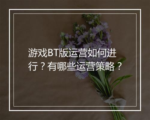 游戏BT版运营如何进行?有哪些运营策略?
