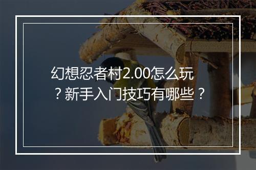 幻想忍者村2.00怎么玩？新手入门技巧有哪些？