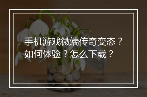 手机游戏微端传奇变态？如何体验？怎么下载？