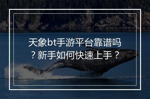 天象bt手游平台靠谱吗?新手如何快速上手?