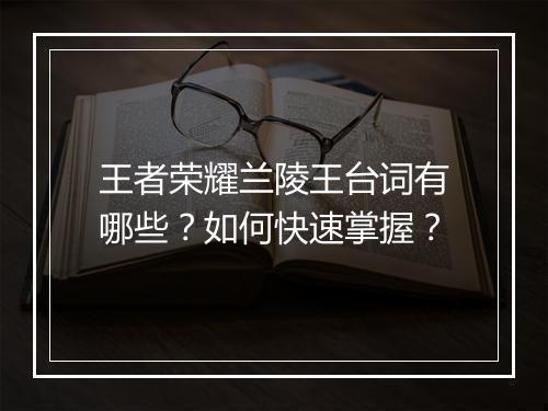 王者荣耀兰陵王台词有哪些？如何快速掌握？