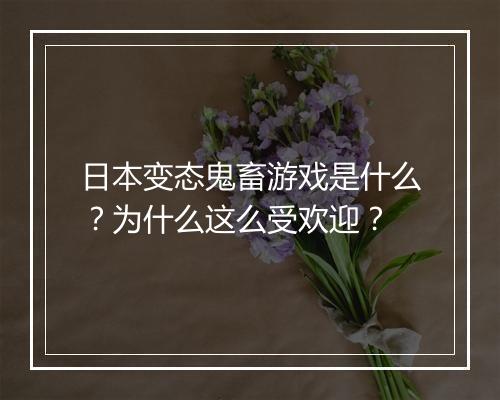 日本变态鬼畜游戏是什么？为什么这么受欢迎？