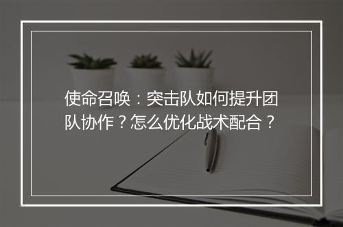使命召唤：突击队如何提升团队协作？怎么优化战术配合？