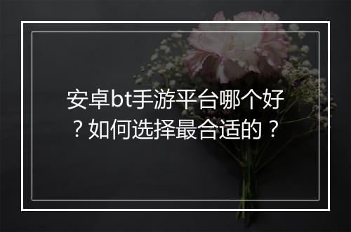 安卓bt手游平台哪个好？如何选择最合适的？